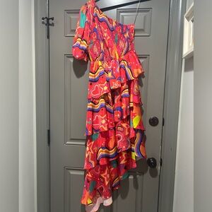 Alden Adair Vibrant Multicolor Off-Shoulder Dress - Funky Stargazing print